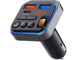 FTQ TR12 - Bluetooth FM-zender – Snellader, Handsfree Bellen, Hi-Fi Geluid, Type-C & Dual USB, Bluetooth 5.0 Auto-adapter - Mooie design - Inclusief FuturiQ Type-C oplaadkabel