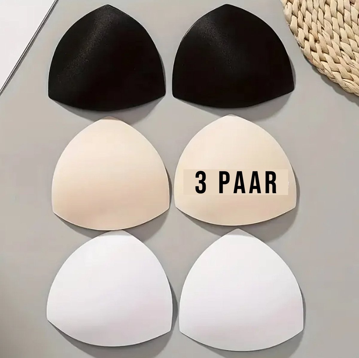 LaGloss® Waterproof BH Pads - Set van 3 Paar in Wit, Beige, Zwart - Push Up Pads voor Bikini, Badpak & Sportbeha — afbeelding 6