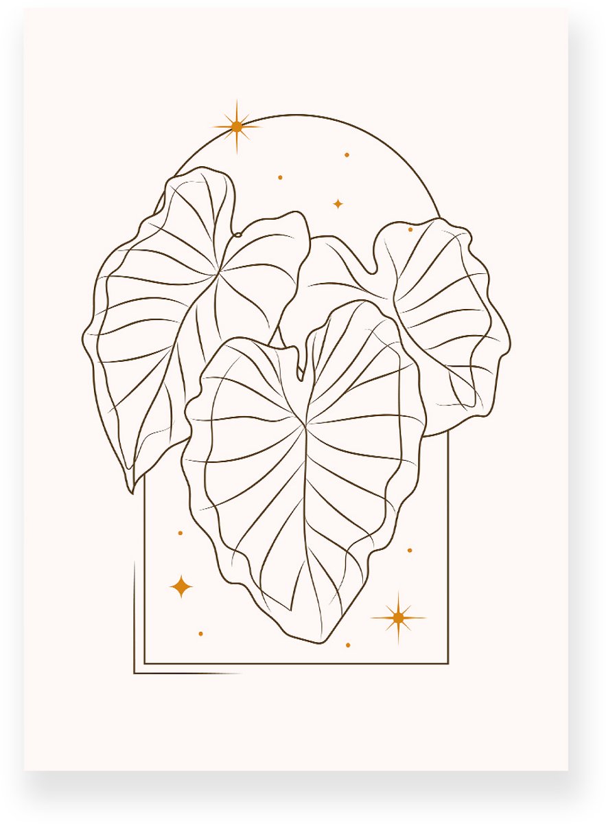 Yisual Poster 30x40 cm - Anthurium Bladeren - Planten - Lijntekening - Goud - Beige - Minimalistisch - Botanisch - Muurdecoratie - Wanddecoratie Bruin