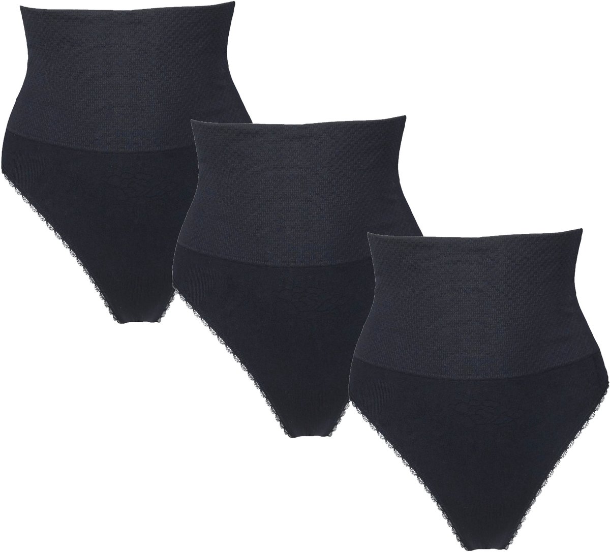 3-pack Dames corrigerende string J&C 3235 Zwart - maat L/XL