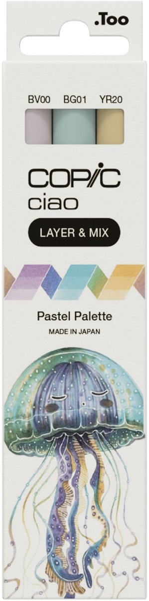 Copic Ciao "LAYER & MIX" Pastel Palette, 3 stuk(s), Blauw, Paars, Geel, Beitel/penseelpunt, Rond, Inkt op alcoholbasis, Volwassene/Kind
