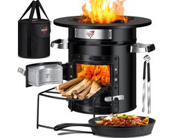 Rocket Stove met Gietijzeren Grillpan en Draagtas - Ideaal voor Camping en BBQ