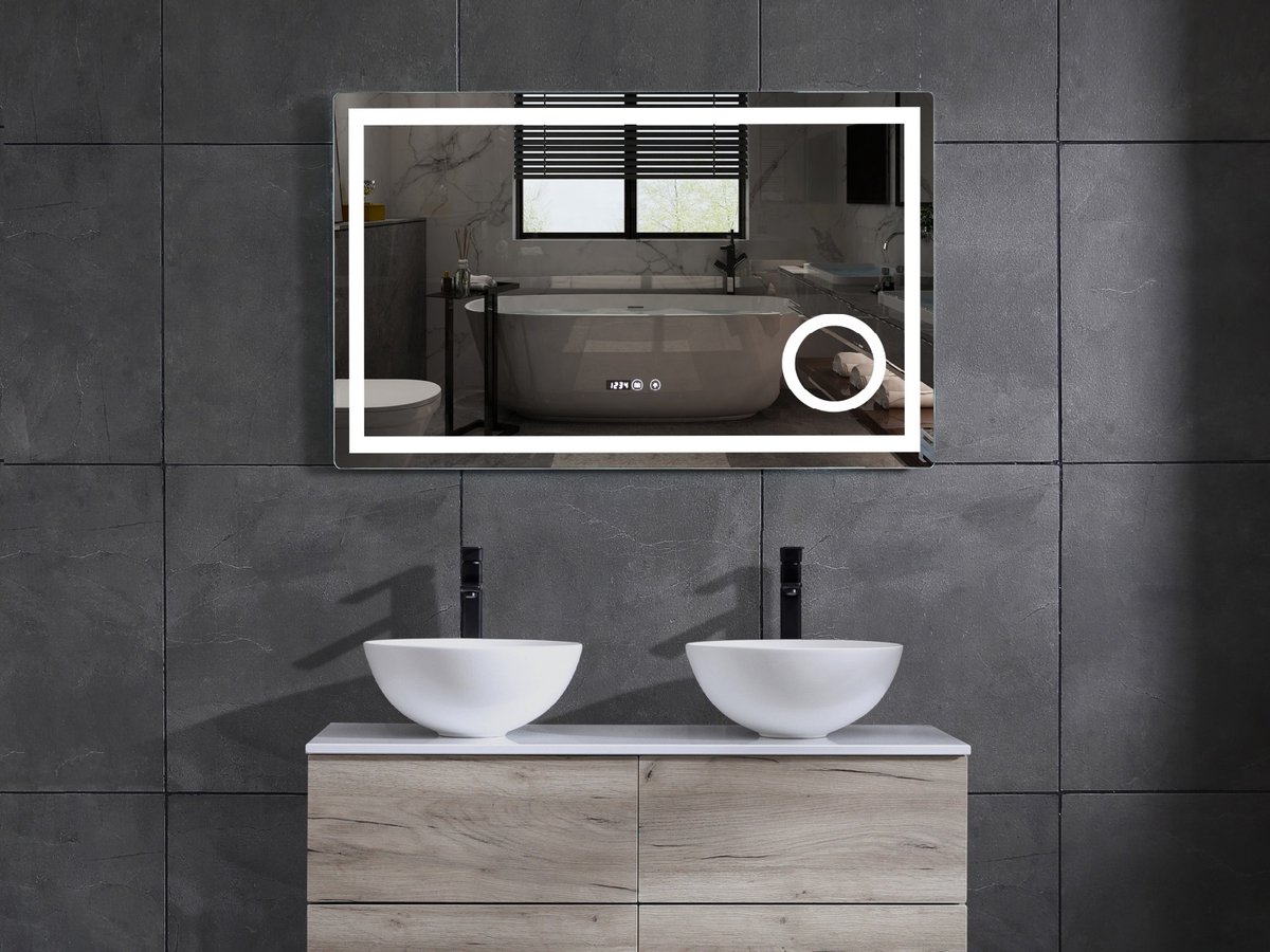 Mawialux LED Badkamerspiegel - 100-70cm - Verwarming - Digitale klok - Iris