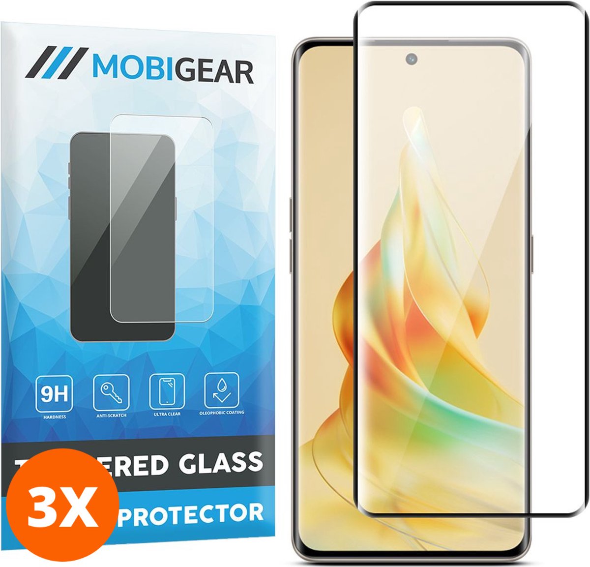 Mobigear Screenprotector geschikt voor OPPO Reno 8T 5G Glazen | Mobigear Premium Screenprotector - Case Friendly - Zwart (3-Pack)