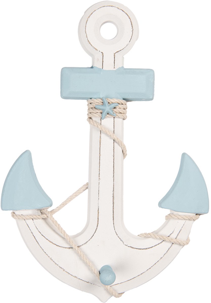Clayre & Eef Decoratie Anker 22x5x33 cm Wit Blauw MDF