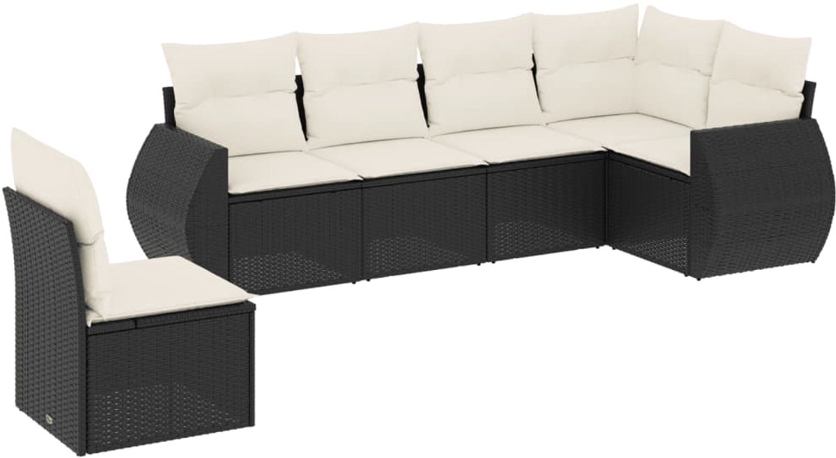 The Living Store 6-delige Loungeset met kussens poly rattan zwart - Loungeset - Lounge Set - Tuinset - Buitendecoratie - Tuinbank