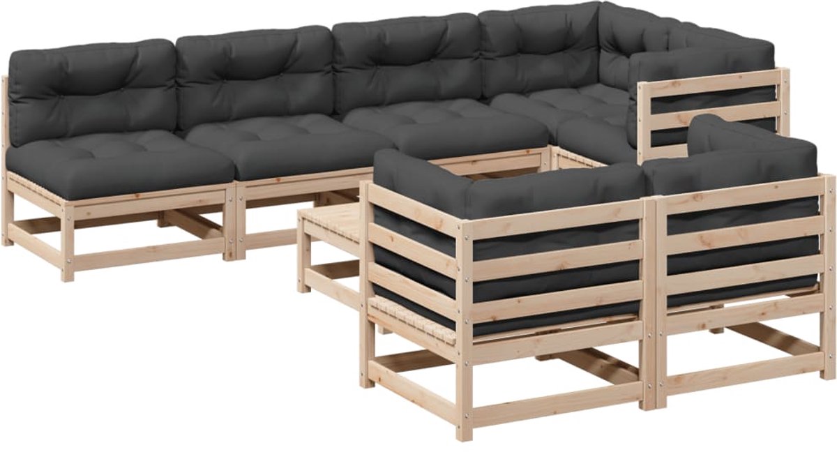 The Living Store 8-delige Loungeset met kussens massief grenenhout - Loungeset - Tuinset - Buitenmeubelen - Houten Lounge Set - Grenenhout