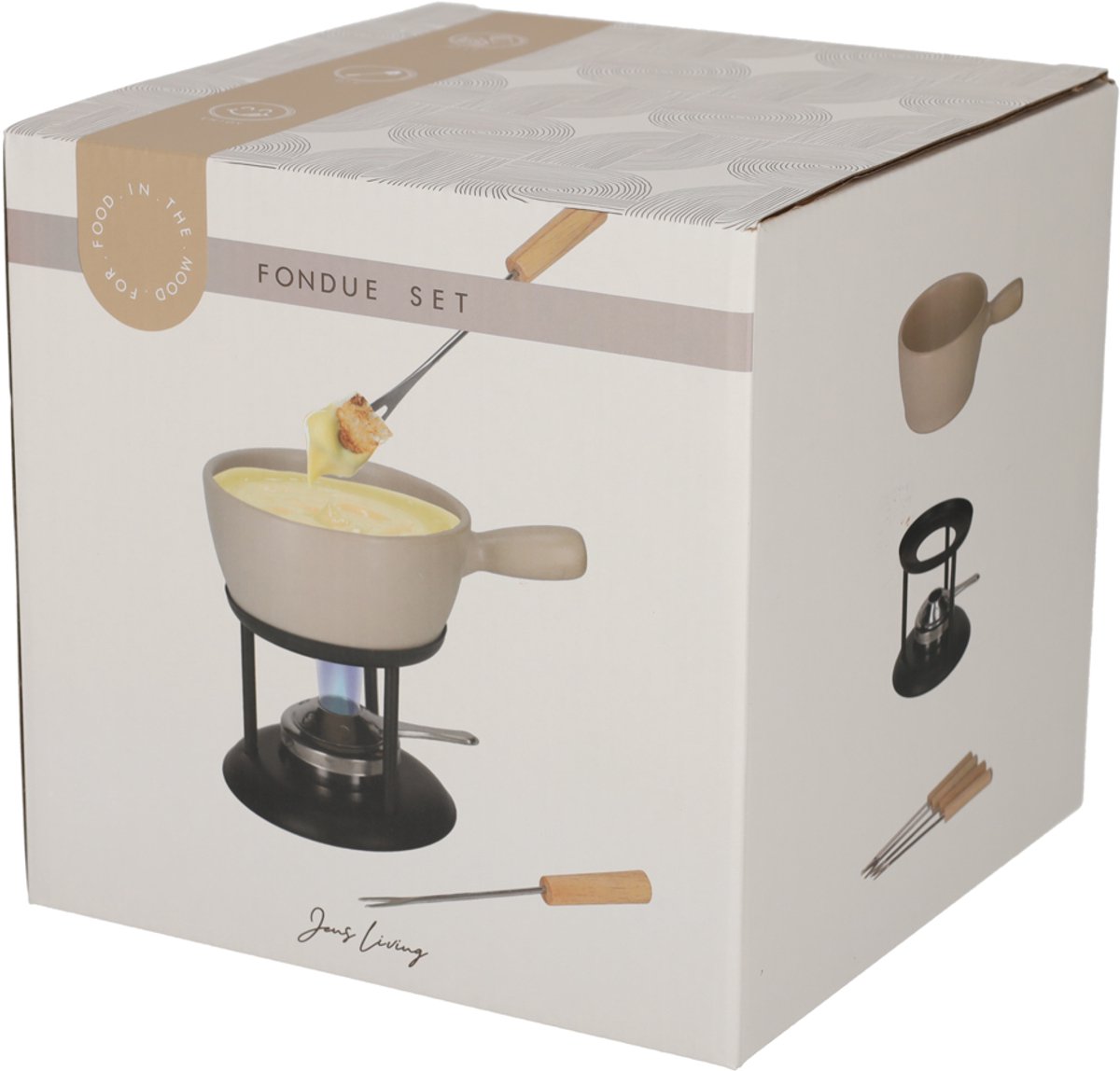 JENS Living Fondue Set Beige Large - Keramische Fondueset met Brander en 4 Vorkjes – foto 2