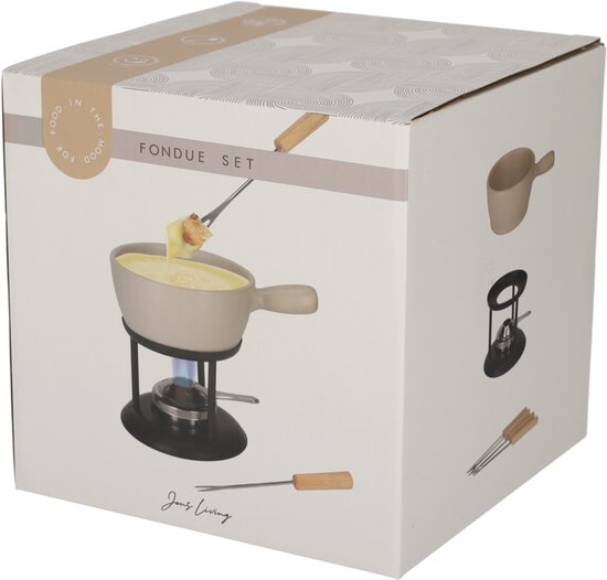 JENS Living Fondue Set Beige Large - Keramische Fondueset met Brander en 4 Vorkjes van JENS Living — afbeelding 2