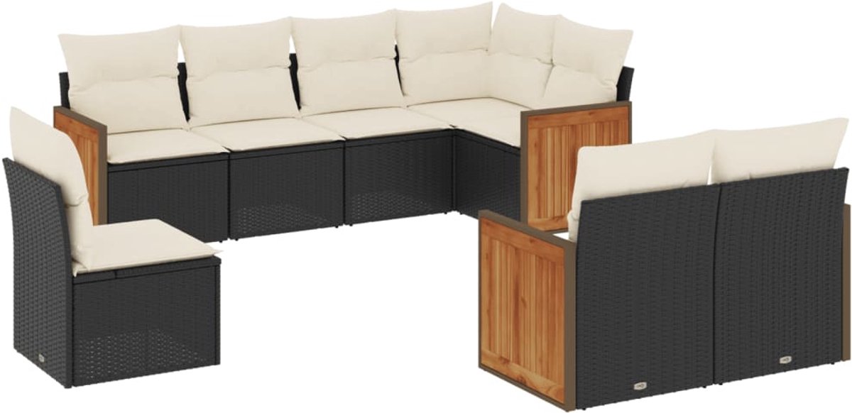 The Living Store 8-delige Loungeset met kussens poly rattan zwart - Loungeset - Tuinset - Lounge Set - Buitendecoratie - Outdoor Furniture