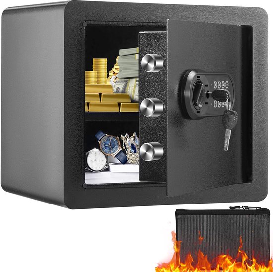 VEVOR Kluis met dubbele deur, 155,7 l, met sleutelslot en wachtwoord, kluis met vuurvaste tas, sleutelhanger, ledlicht, 2 afneembare verstelbare scheidingswanden voor geld, documenten, sieraden, zwart VEVOR Kluis met dubbele deur, 155,7 l, met sleutelslot en wachtwoord, kluis met vuurvaste tas, sleutelhanger, ledlicht, 2 afneembare verstelbare scheidingswanden voor geld, documenten, sieraden, zwart