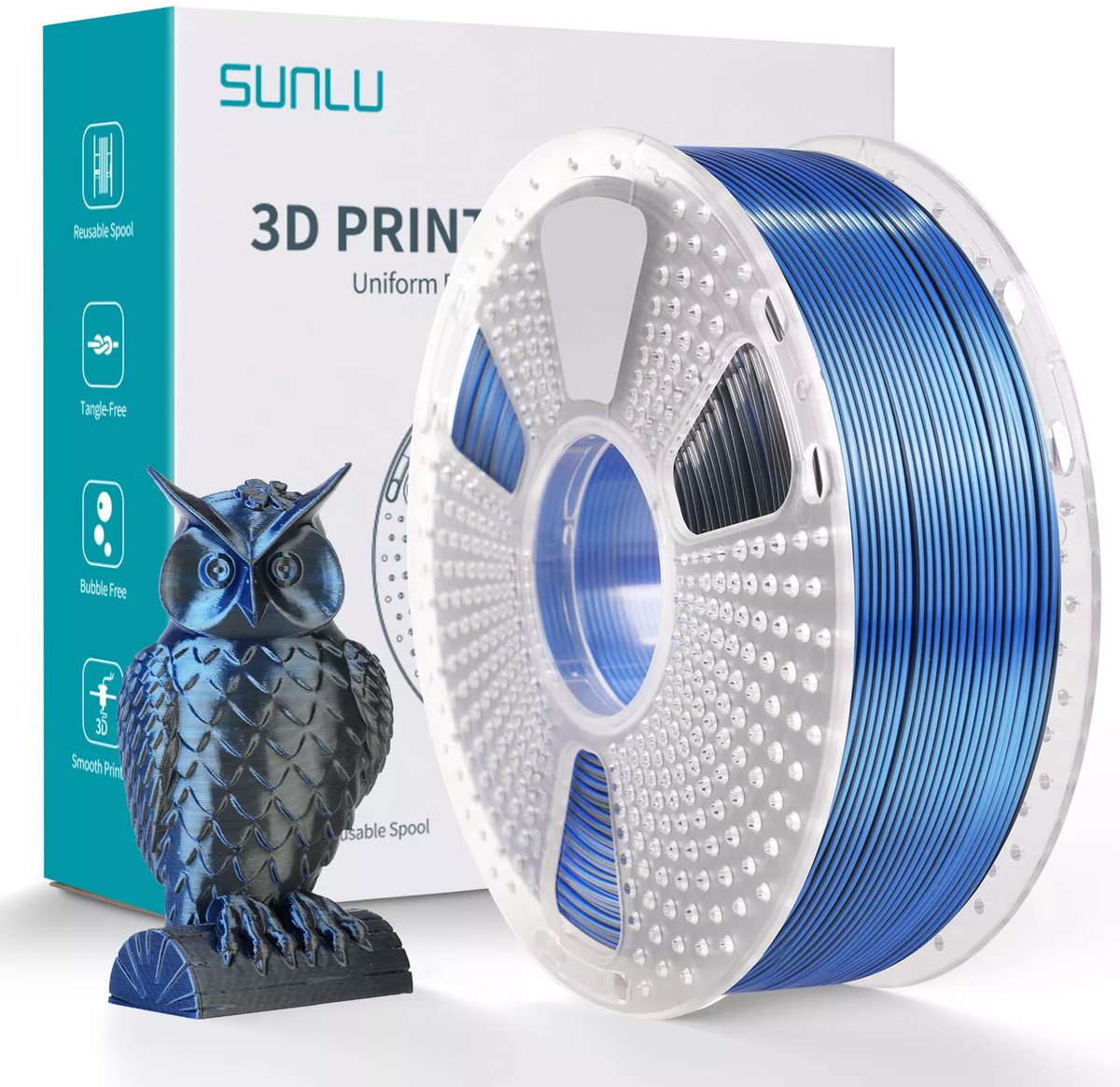 SUNLU Silk PLA+ Dual Color Zwart blauw zijdeglans / Black blue 1kg - 1.75mm - 3D printer filament