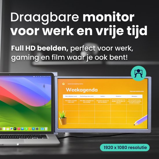 Écran Extra pour ordinateur portable Horivue - 14,1 pouces - Full HD - Avec Enceintes - Moniteur portable - Extension d'écran pour ordinateur portable portable - Convient aux Ordinateurs portables de 14 à 17 pouces