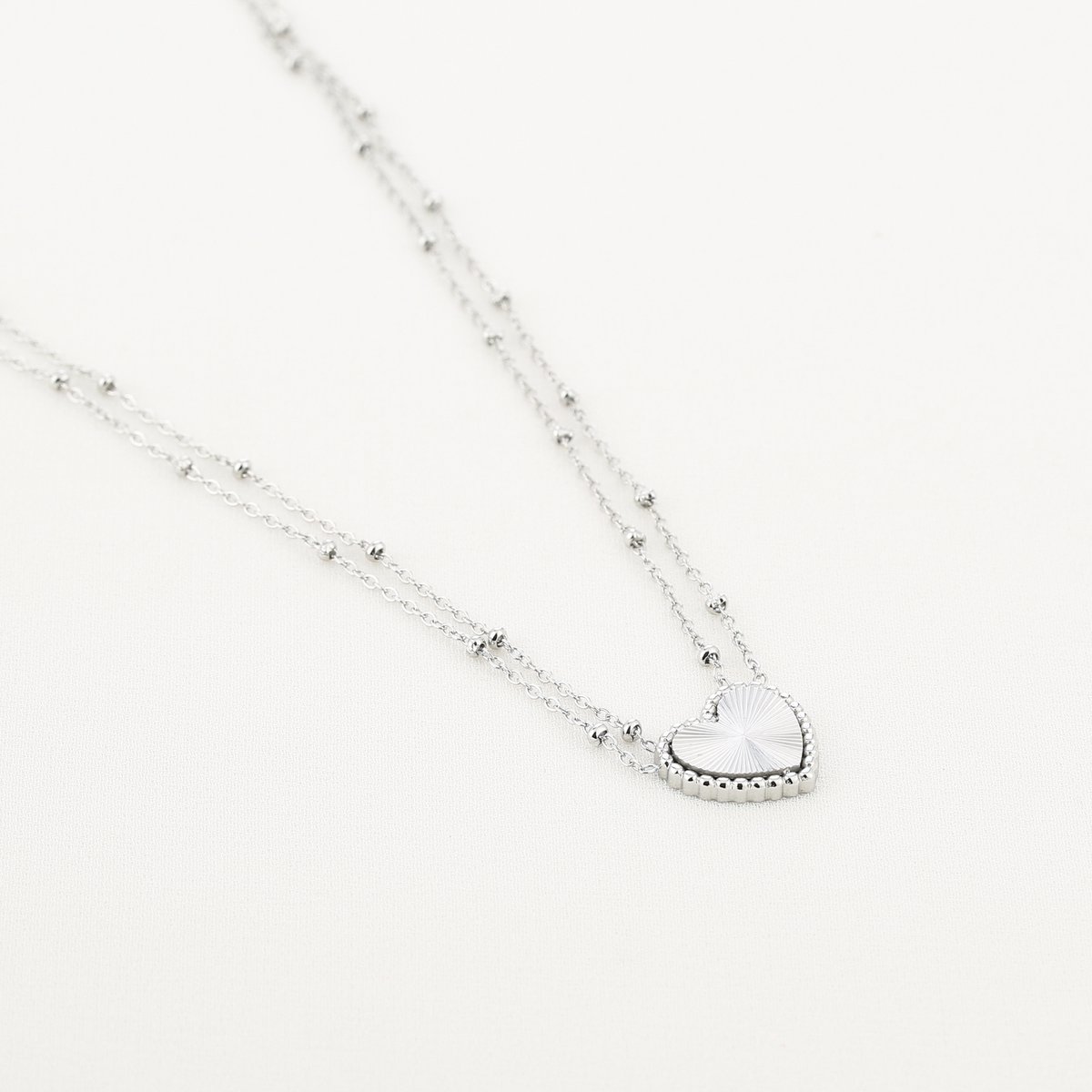 Michelle Bijou, Dubbele ketting met hartje, zilver, stainless steel