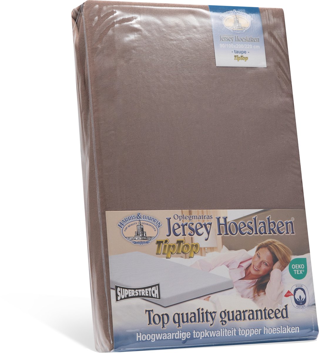 H&D Topper Hoeslaken - 100% Jersey Katoen - 80x200 cm - Tot 15cm matrasdikte - 220 g/m² - Taupe