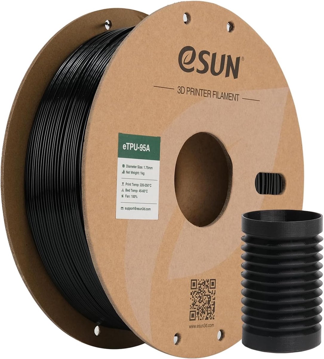 TPU 95A Flexibel 1.75mm Gloeidraad Zwart - +/- 0.05mm Nauwkeurigheid - 1KG Spoel