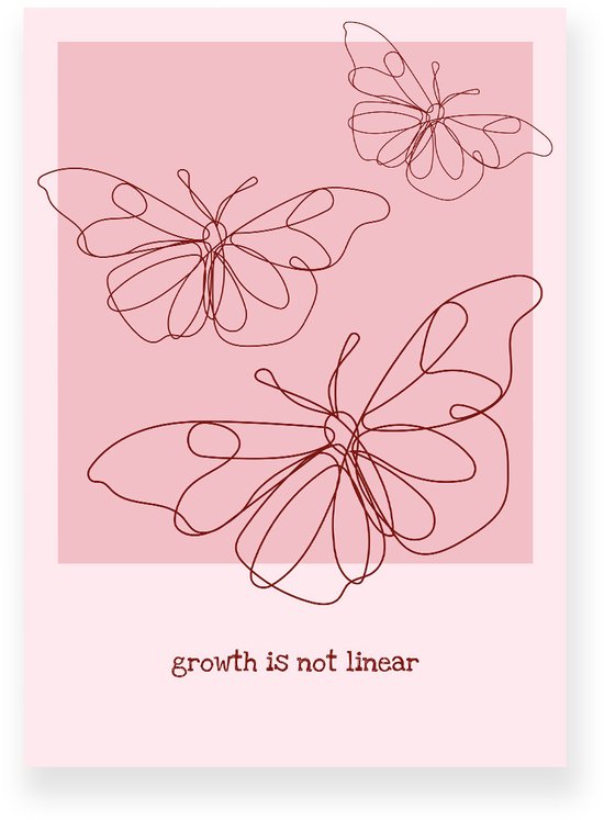 Poster 20x30 cm - Vlinders - Lijntekening - Roze - Motivation - Natuur - Muurdecoratie - Wanddecoratie