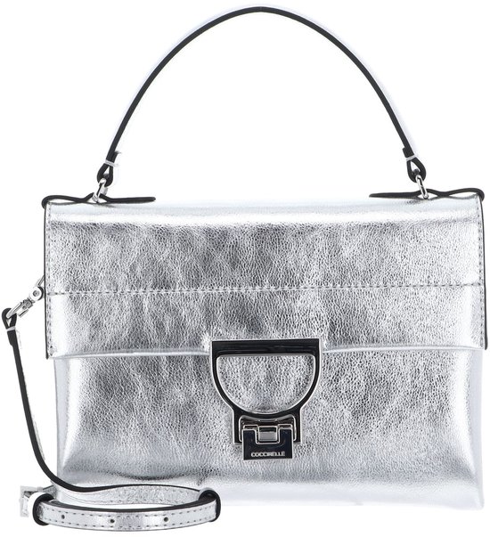 COCCINELLE Cuir Sac à main Sac à épaule bandoulière Arlettis Smooth Metal Handbag Silver Argenté