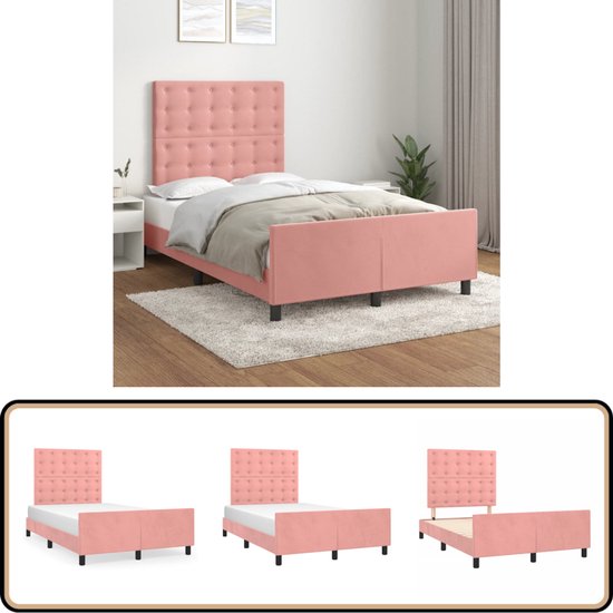 Cadre de lit vidaXL - Velours - Rose - 120 x 200 cm - Lit double - Lit en velours - Lit rose - Head de lit réglable