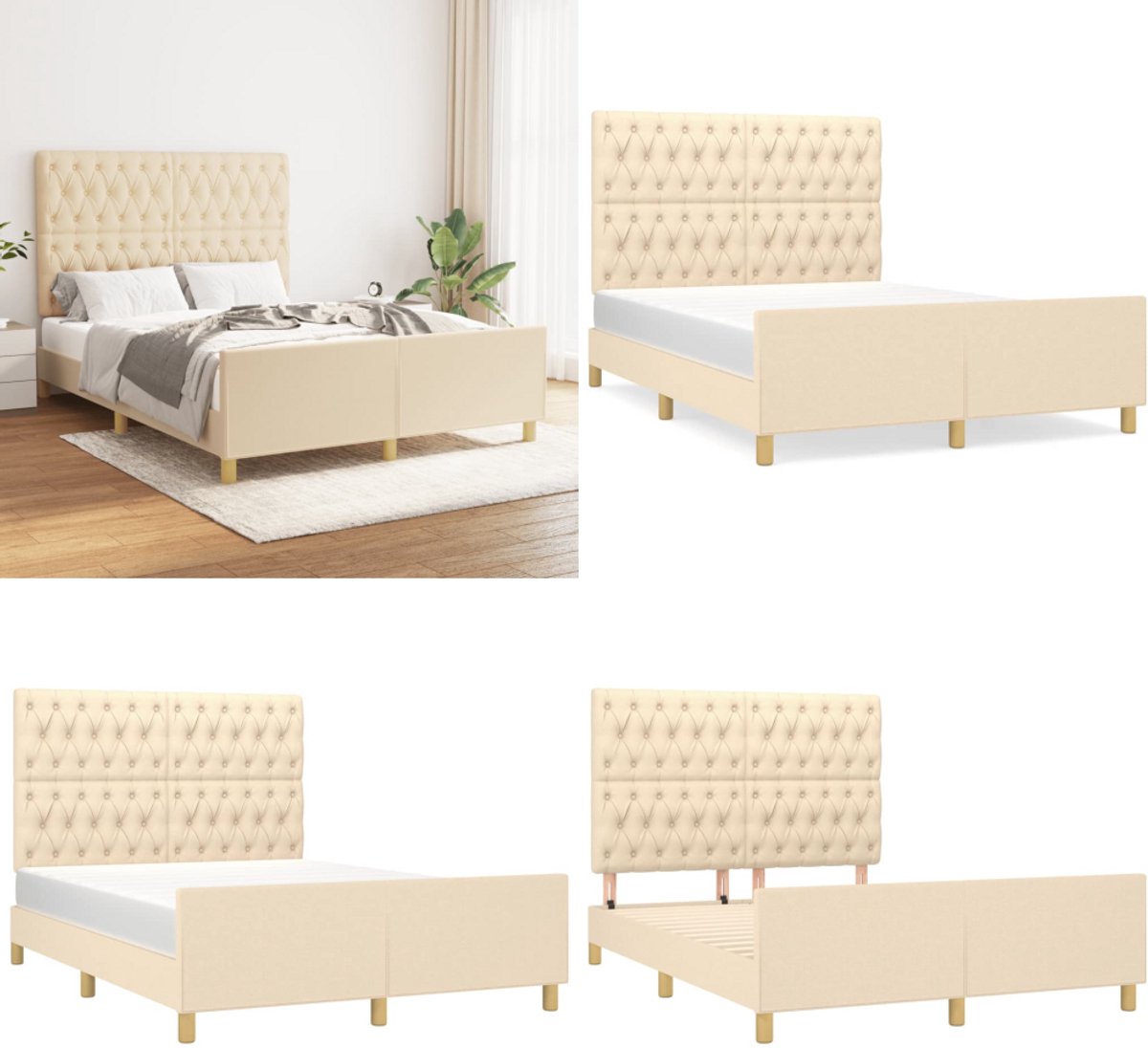 vidaXL Bedframe zonder matras stof crèmekleurig 140x190 cm - Bedframe Met Hoofdeinde - Bedframes Met Hoofdeindes - Bed - Slaapmeubel