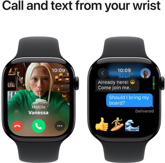 Apple Watch Series 10 - Wifi - 46mm - Zwarte Aluminium Case met Zwart Sportbandje - M/L