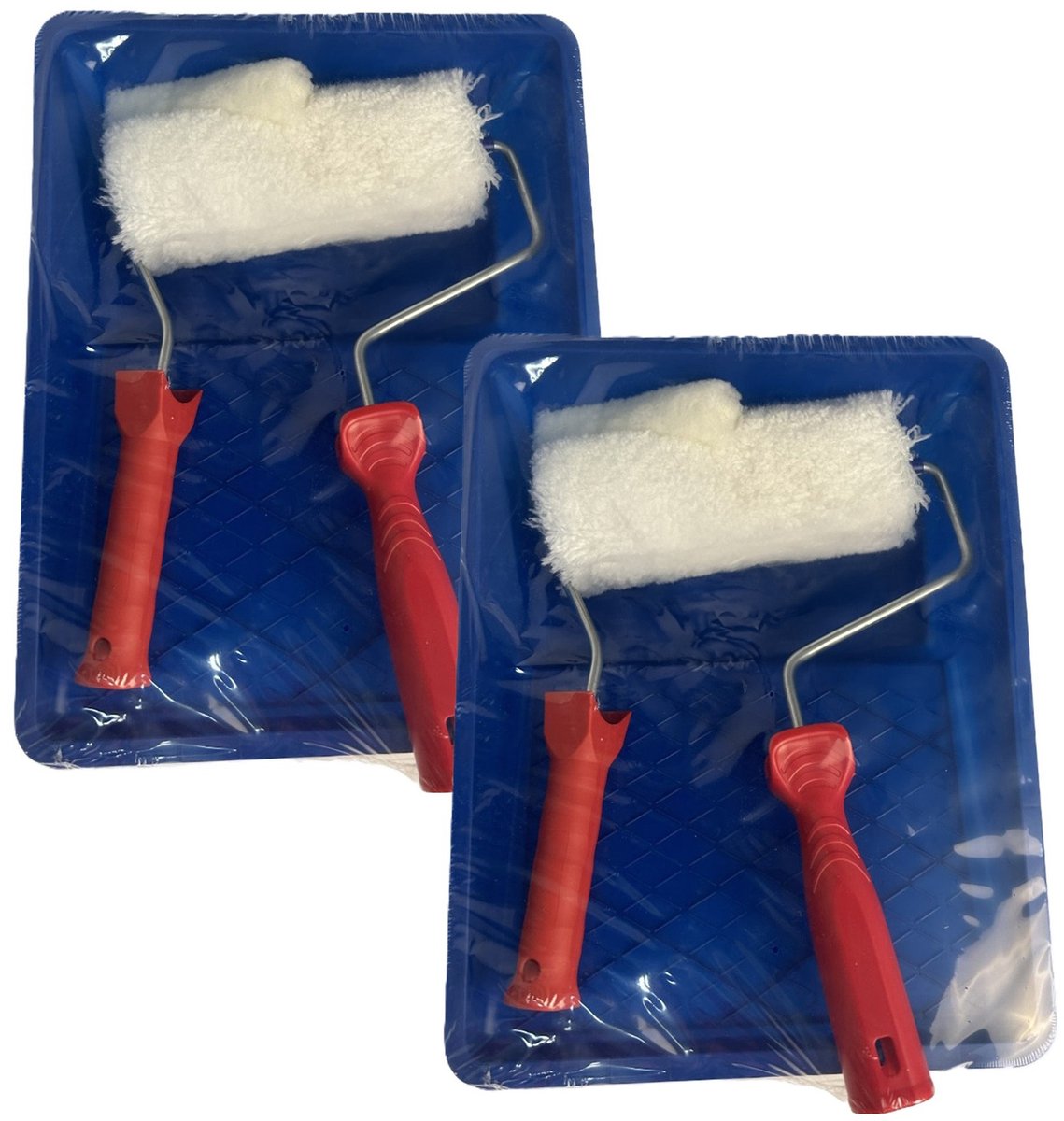 Schilderset - 2x - 5-delig - vacht verfroller - 18 cm - met beugel en verfbak - Muurverfroller set - schilderen - schilderbenodigdheden