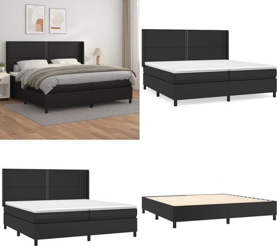 vidaXL Boxspring avec matelas Simili cuir Noir 200x200 cm - Boxspring - Sommiers - Lit - Meubles de couchage
