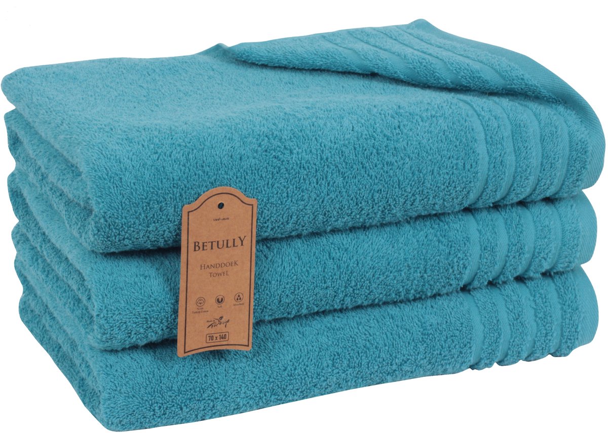Betully ® Benton XL Handdoeken Turquoise- 70x140 - Set van 3 - Badhanddoeken hotelkwaliteit - 100% katoen -Zware kwaliteit 500 g/m2 Turquoise