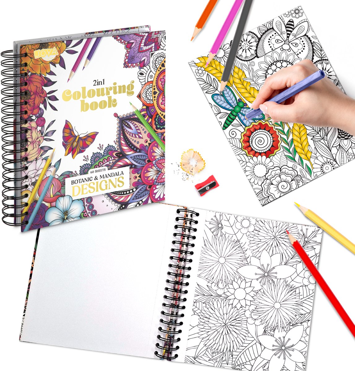 Luxe Kleurboek voor Volwassenen - Thema Botanisch & Mandala Designs - Ringbinding met Uitscheurbare Pagina’s - 60 Kleurplaten van 24,6 x 19,2 cm - 280 grams - Volwassen Kleurboek - Tekenen & Kleuren - Joya Creative — afbeelding 2