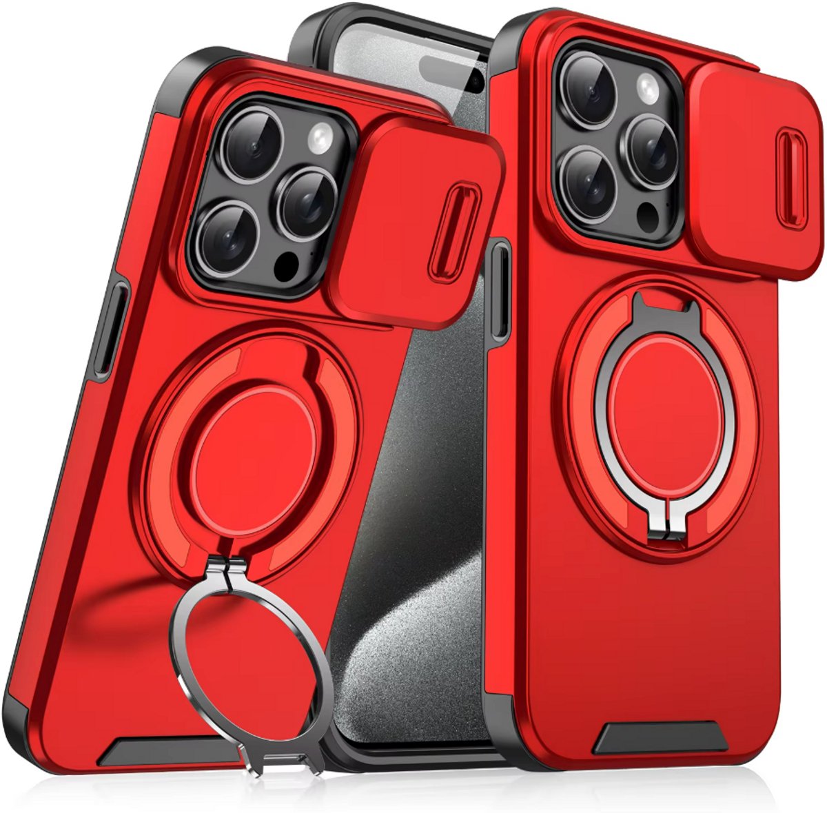 Magnetic Metal Ring Phone Cases for iPhone 16 Shockproof Waterproof Matte Mobile Phone Cases Custom Logo Phone Case Red