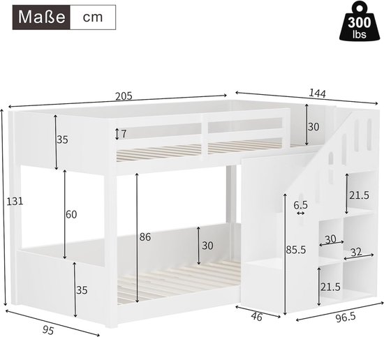 Merax Hoogslaper 90 X 200 Cm Met Grote Kledingkast   Planken En Tafel   Opbergruimte   Trap   Wit   Zonder Matras 1166677717