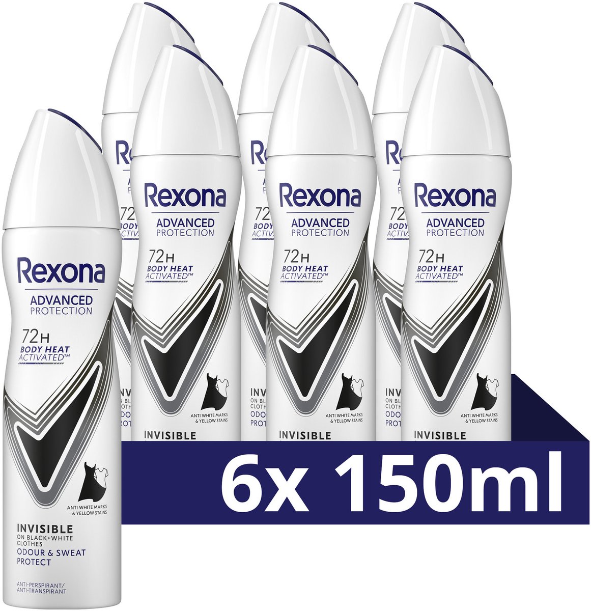Goedkoopste Rexona Women Advanced Protection Anti-Transpirant Spray - Invisible - 6 x 150 ml - Voordeelverpakking