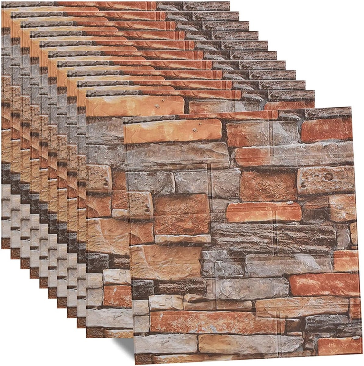 3D-wandpanelen, zelfklevend, 10 stuks, baksteenbehang, steenlook, 35 x 38,5 cm, steenbehang, waterdicht, wandbehang, zelfklevend behang voor keuken, slaapkamer, badkamer, woonkamer (rotsrood)
