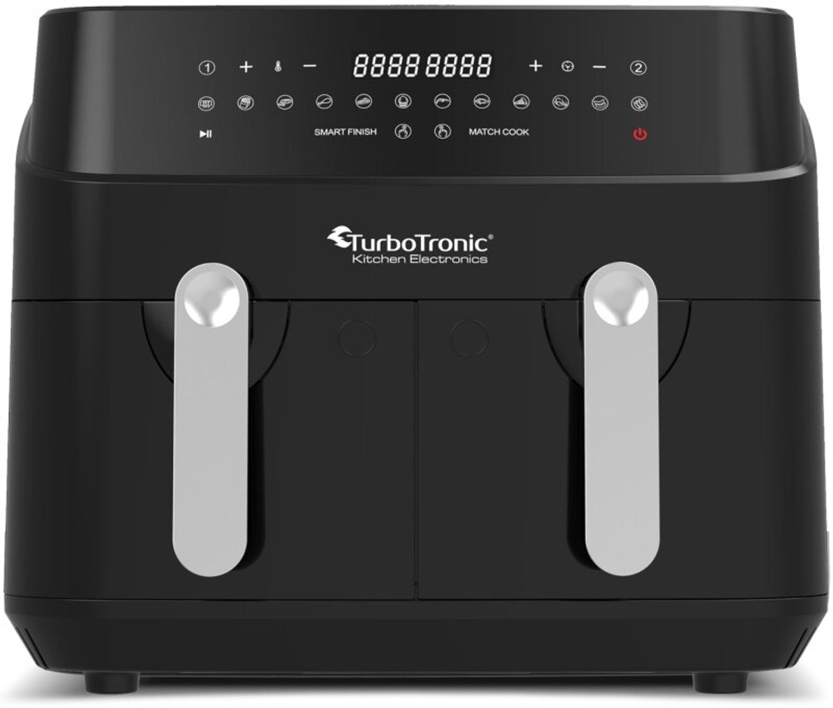 Turbotronic DAF5 Dubbele Airfryer XXL DualChef - 9L - 1600W - Heteluchtfriteuse - Dubbele Mand - 2 x 4.5L - 50ºC tot 200ºC - 12 Kookprogramma's - Zwart