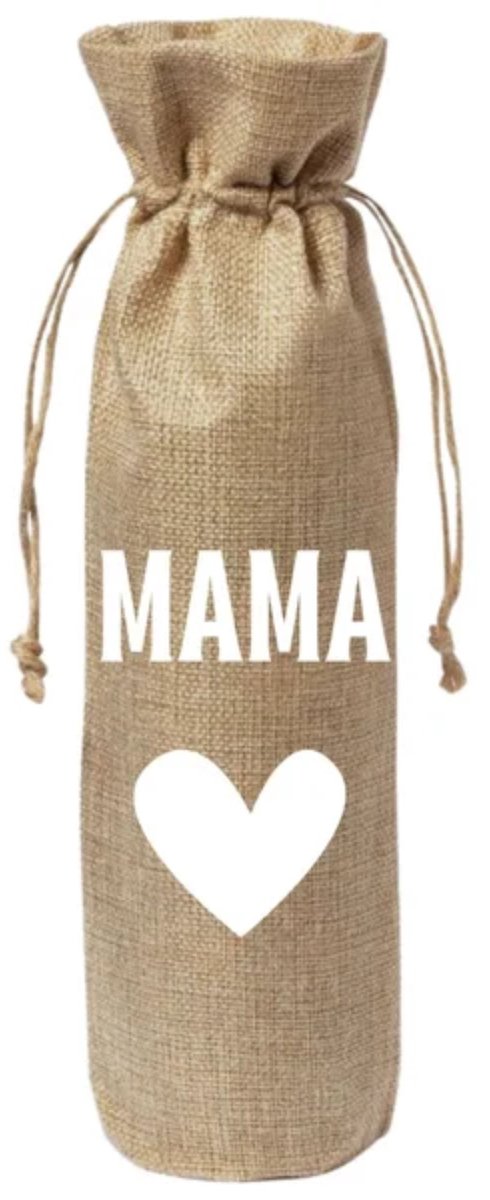 Cadeauverpakking wijnfles - Mama - Moederdag - Wijncadeau - Jute - Wijntas - Geschenkzak - Wijnzak