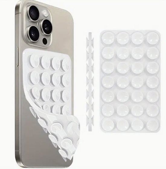 Witte Zuignap Telefoonhouder – Dubbele Grip met 28 Zuignappen – Herbruikbare Sticker voor iPhone, Android & Gladde Oppervlakken- Wit