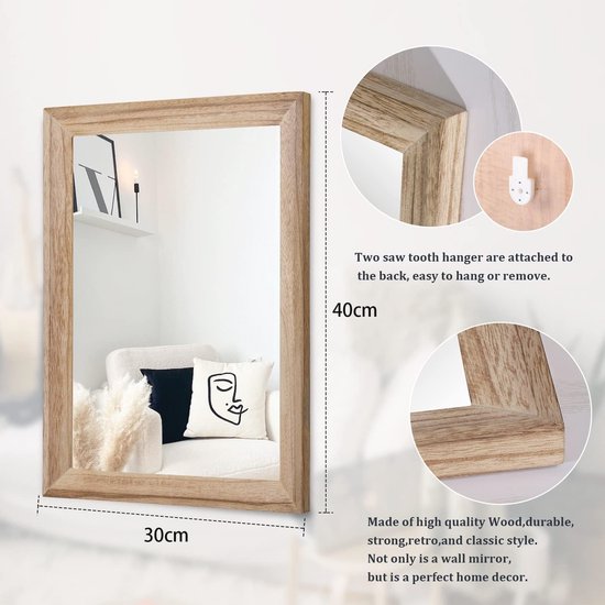 AAZZKANG Zwarte rustieke wandspiegel, groot, 50 x 40 cm, rechthoekig, spiegel met houten frame, decoratieve wandspiegel om op te hangen, voor slaapkamer, badkamer