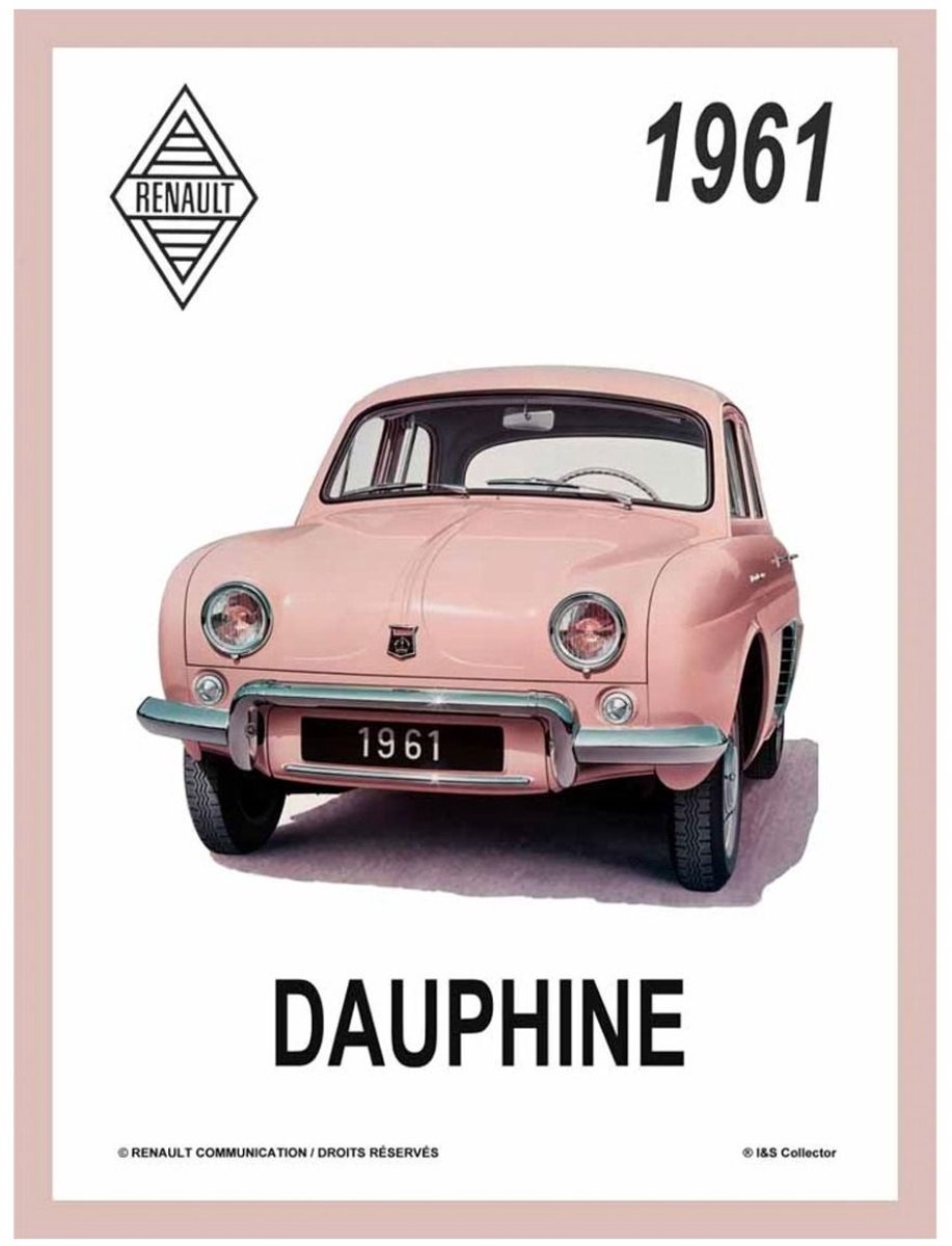 Metaal Bord 15x20 - Renault Dauphine (Reliëf)