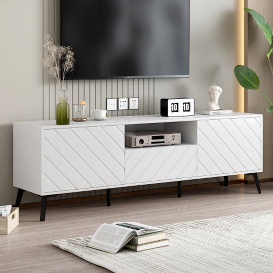 Tv-meubel met 2 deuren, 1 lade en 1 nis - Wit en zwart - CARDELIA