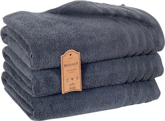Betully ® Gibby XL Handdoeken Antraciet - 70x140 - Set van 3 - Badhanddoeken hotelkwaliteit - 100% katoen