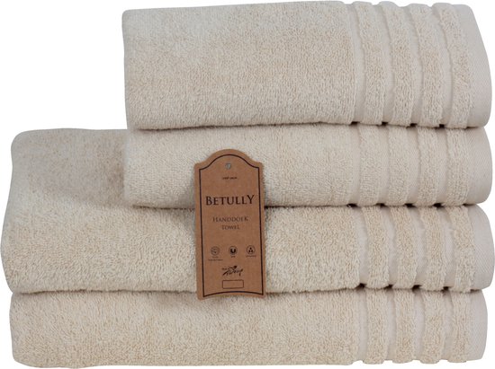 Betully ® - Handdoeken Set - 50x100(2stuk) - 70x140cm(2stuk) - set van 4 - Hotelkwaliteit – Zware kwaliteit 500 g/m2 Natuur Creme