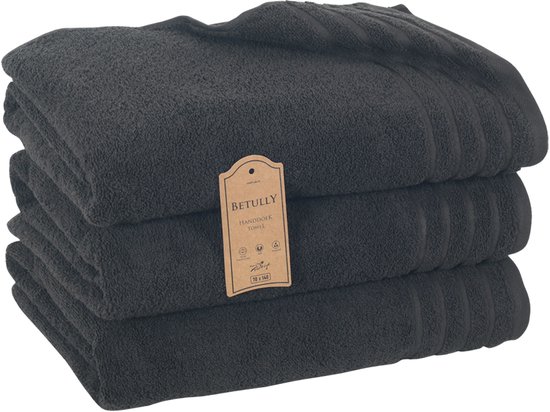 Betully ® Sheron XL Handdoeken Zwart - 70x140 - Set van 3 - Badhanddoeken hotelkwaliteit - 100% katoen