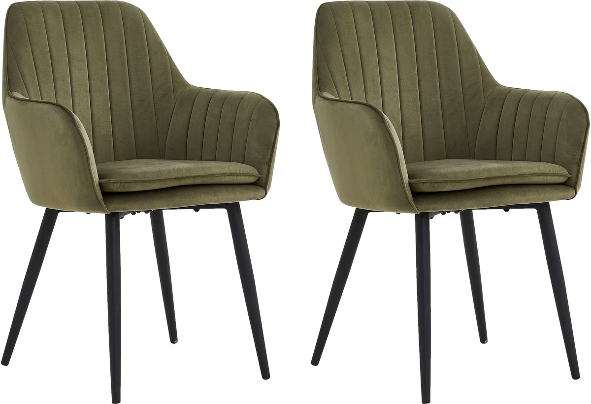 Colenis® - Lavinia Eetkamerstoel - Set Van 2 - Groen - Velvet - Fabb - Industrieel - Olijfgroen
