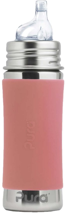Pura Tuitfles 325 ml - Tuitbeker - Meegroeiend - Plasticvrij - Vaatwasserbestendig - Inclusief Siliconen Tuit, Reisdop en Sleeve - Rose