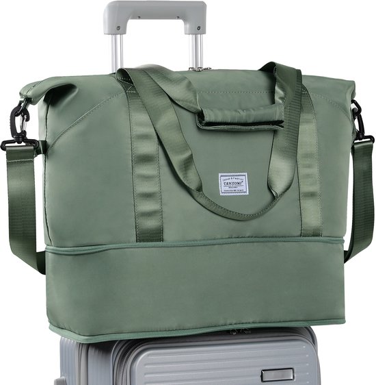 TAN.TOMI Reistas - Weekendtas - Duffel Bag - 42x23x40 cm - Sporttasche - Travel Bag - Dames Heren - Handbagage Tas - Opvouwbare Waterdichte Duffeltas - 38 L - Groente