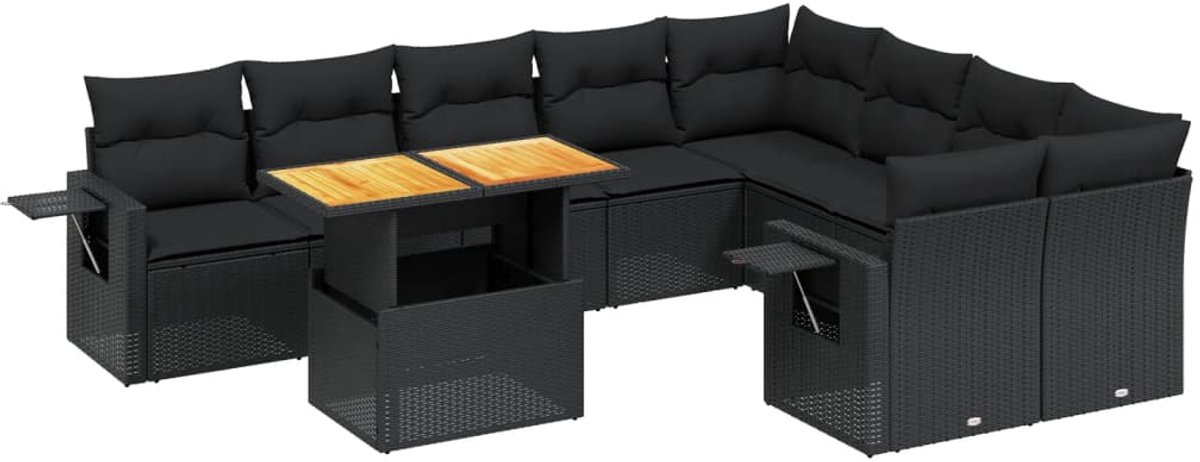 The Living Store 10-delige Loungeset met kussens poly rattan zwart - Loungeset - Tuinset - Lounge Set - Buitendecoratie - Outdoor Furniture