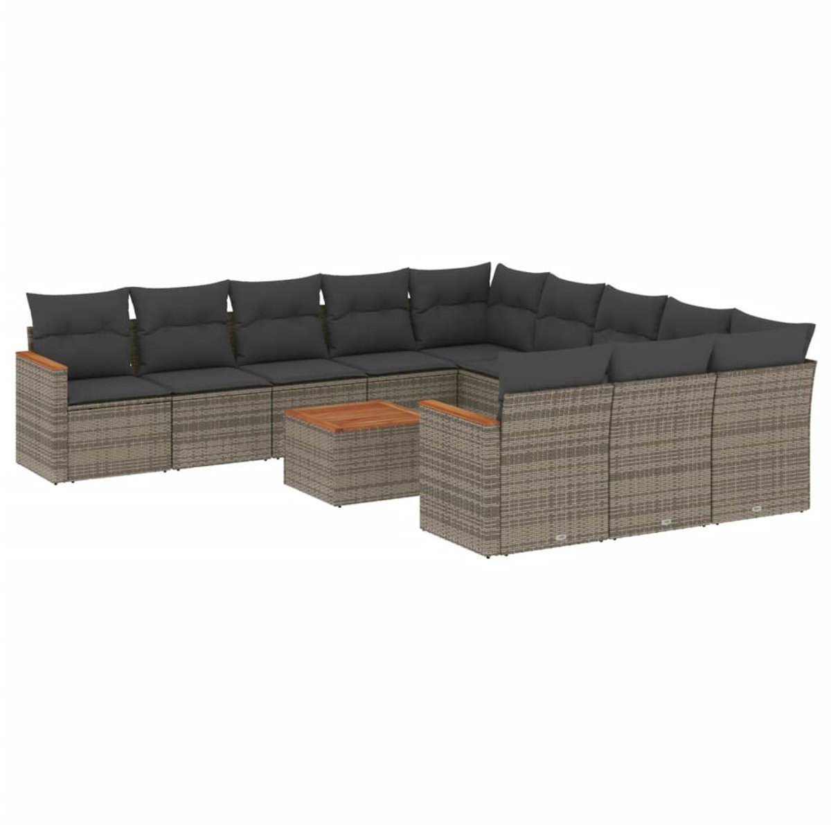 The Living Store 12-delige Loungeset met kussens poly rattan grijs - Loungeset - Tuinlounge - Lounge Set - Buitendining - Outdoor Furniture