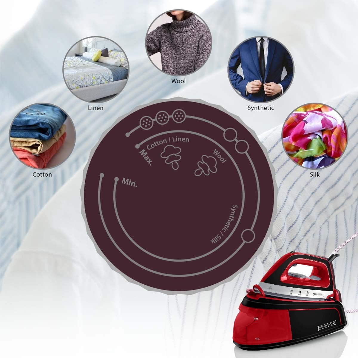 Royalty Line® DBST2300W Stoomstrijkijzer met Stoomgenerator - Strijkijzer - 2400W - Stoomstrijkijzers Met 1,2L Watertank - Iron - Keramische Zoolplaat - Rood — afbeelding 3