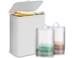 Lugia Wasmand - 2 Waszakken - 141L - Natuurlijk Bamboe - Wasmand met Deksel - Wassorteerder - Grijs