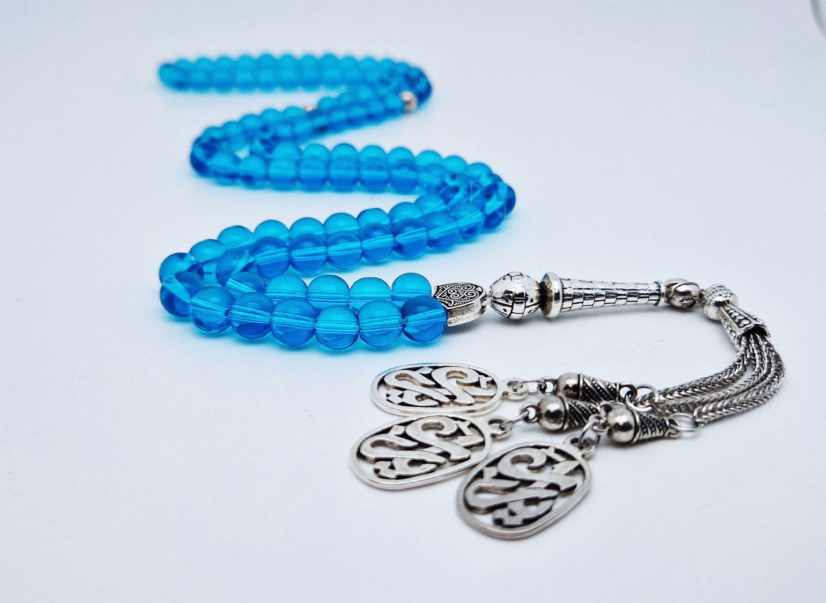 Handgemaakte tesbih "Tasbih" natuursteen " Blauwe kwarts " - Aantal kralen 99 - Diameter kralen 8MM - met metaal tassel "Yarab" - Een mooi cadeau-idee